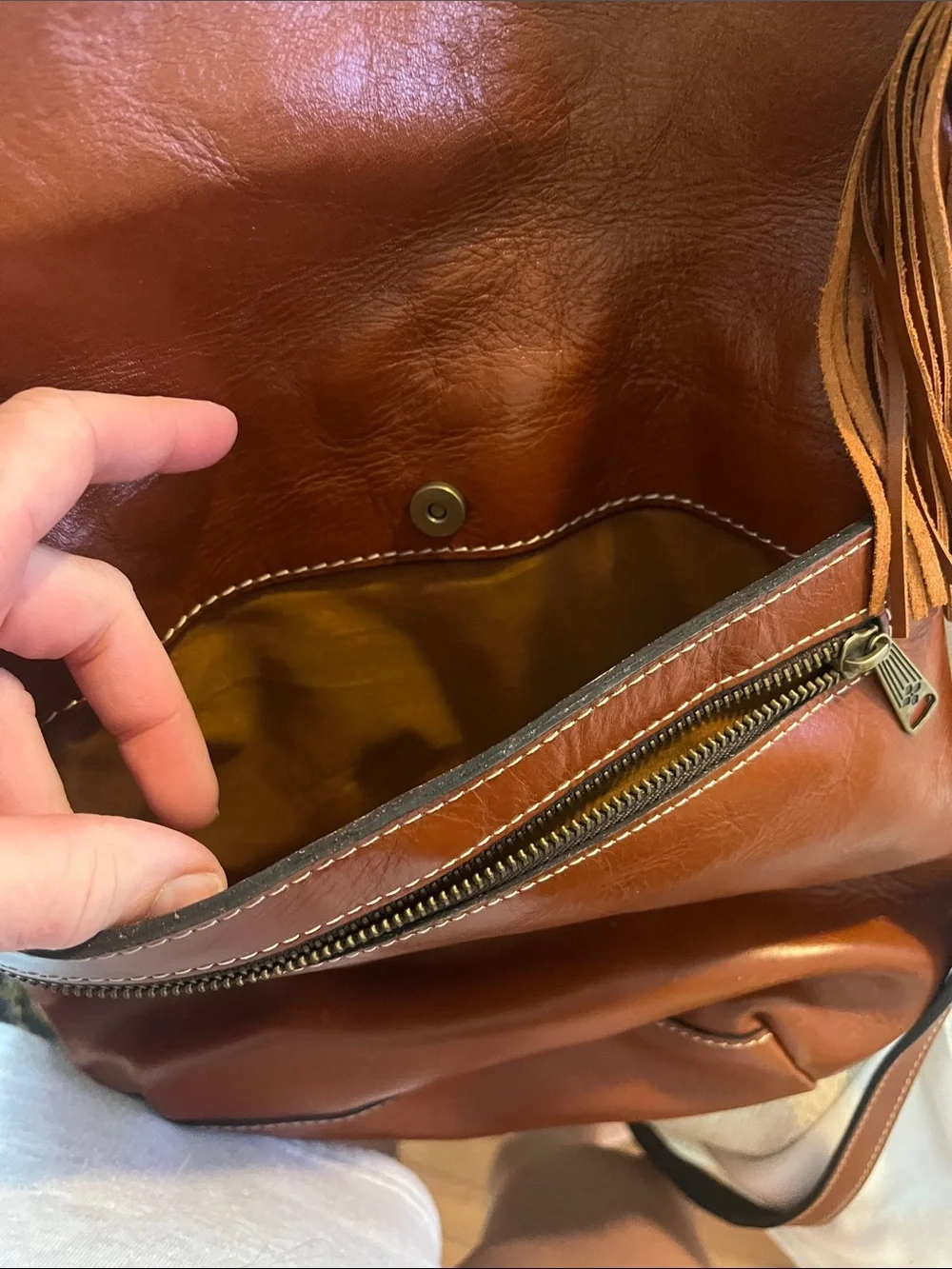 Patricia Nash Cognac Luzille Brown Leather Tassel Backpack